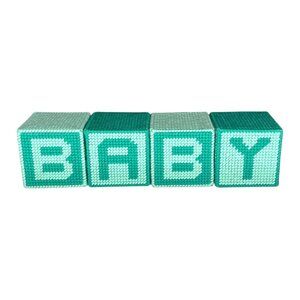 Handmade Needlepoint Plastic Canvas BABY Blocks Aqua Shades Green Nursery Decor